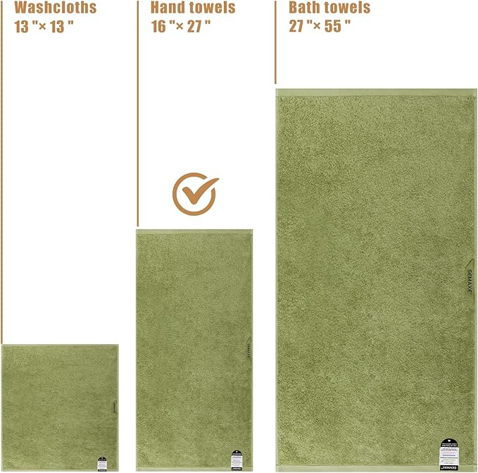 SEMAXE 12 Pack Hand Towels for Bathroom, 100% Cotton Towels with Hanging Loops, Soft and Highly Absorbent, Hand Towel Set for Gym, Shower, Hotel, Spa and Kitchen, Green