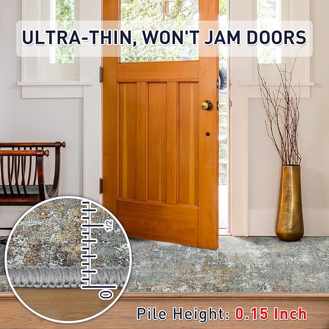 Machine Washable Area Rugs 2x3: Small Entryway Rug with Non Slip Backing Non Shedding Stain Resistant Abstract Carpet for Living Room Bedroom Kitchen Laundry Under Dining Table - Gray