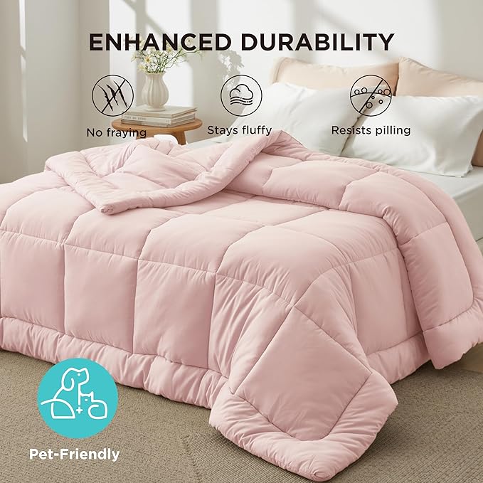 Bedsure Comforter Duvet Insert - Quilted Comforters Full Size, All Season Duvet, GentleSoft Down Alternative Bedding, with 8 Tabs, Gifts for Women/Men, Pink, Full 86 x 82 Inches