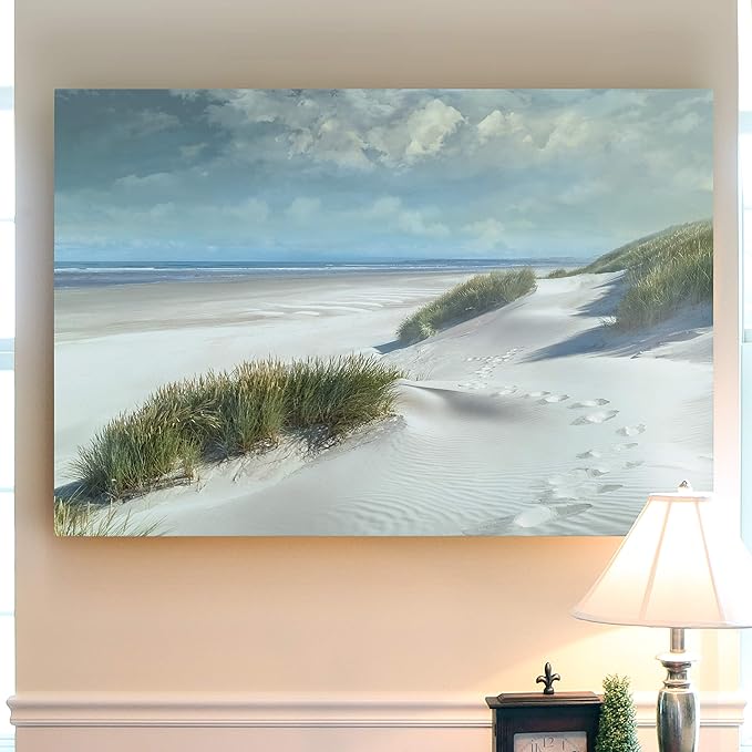 Renditions Gallery Nature Wall Art Landscape View of White Sandy Tropical Beach Ocean Canvas Hanging Artwork for Bedroom Living Room Kitchen - 24"X36" LT08