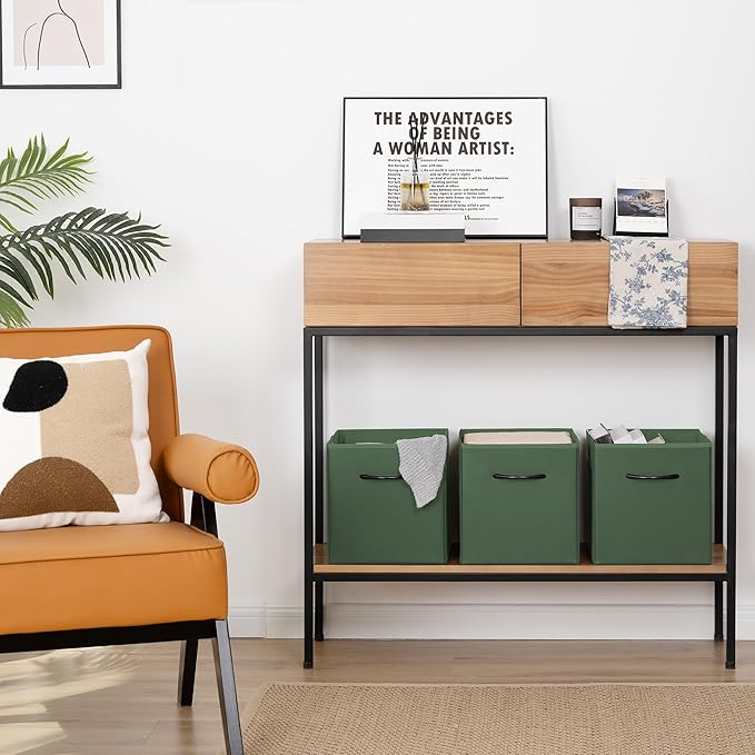 StorageWorks Green Storage Cubes, 11 Inch Cube Storage Bins with Handle, Cube Storage Organizer Bins for Shelves and Closet, Collapsible Storage Bins, 4-Pack