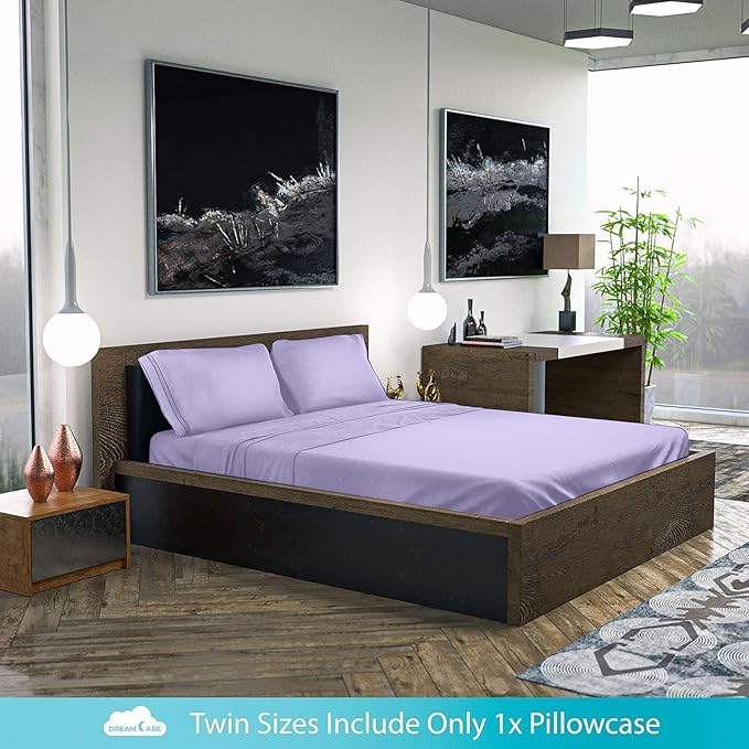 DREAMCARE Full Size Sheets Set - 6 Pcs Deep Pocket Cooling Bed Sheets - Soft, Long Lasting 100% Brushed Microfiber with Side Pocket (Lavender, Full)