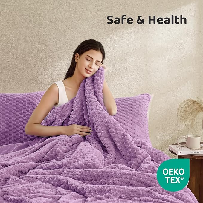 Petrichor Fluffy Queen Comforter Set - Ultra-Soft Lavender Flannel Thick Comforter for Queen Bed, Luxury Warm Bedding Set for Winter & Fall, Cozy Fuzzy Bed Set 3 Pieces (1 Comforter & 2 Pillowcases)