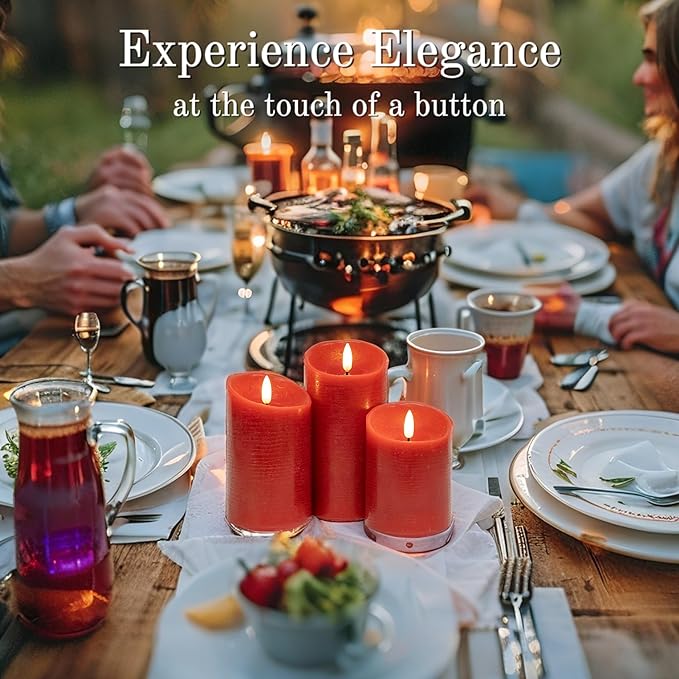 VENTA Flickering Flameless Candles with Remote Control - Battery Operated Candle for Decoration Table, Timer & Dimmer Features, Set - 3Pcs (4",5",6") (Red)
