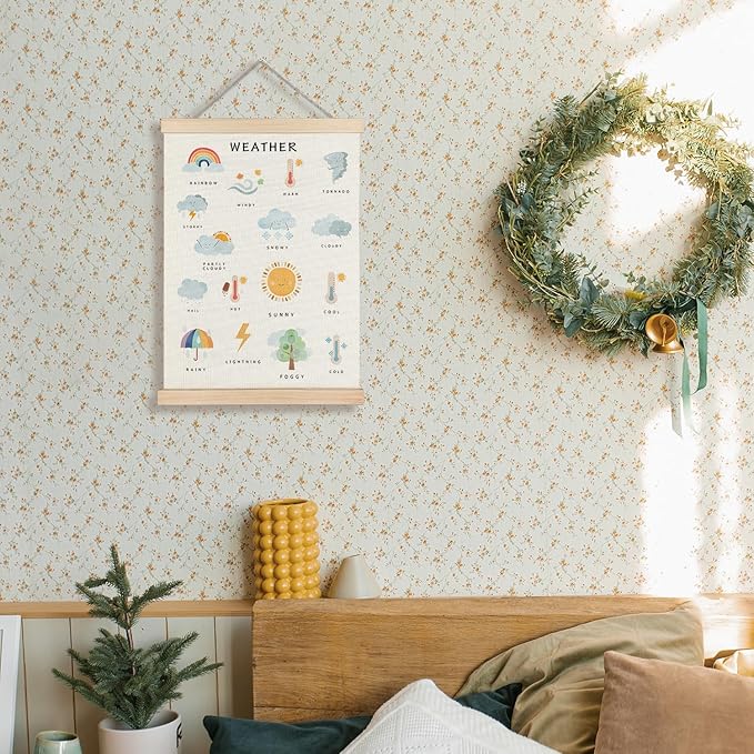 Supwhd Weather Poster, Weather Educational Poster Frame, Nursery Wall Decor, Weather Learning Postersfor Nursery Kids Room Playroom Classroom Preschool Decor, 12x16