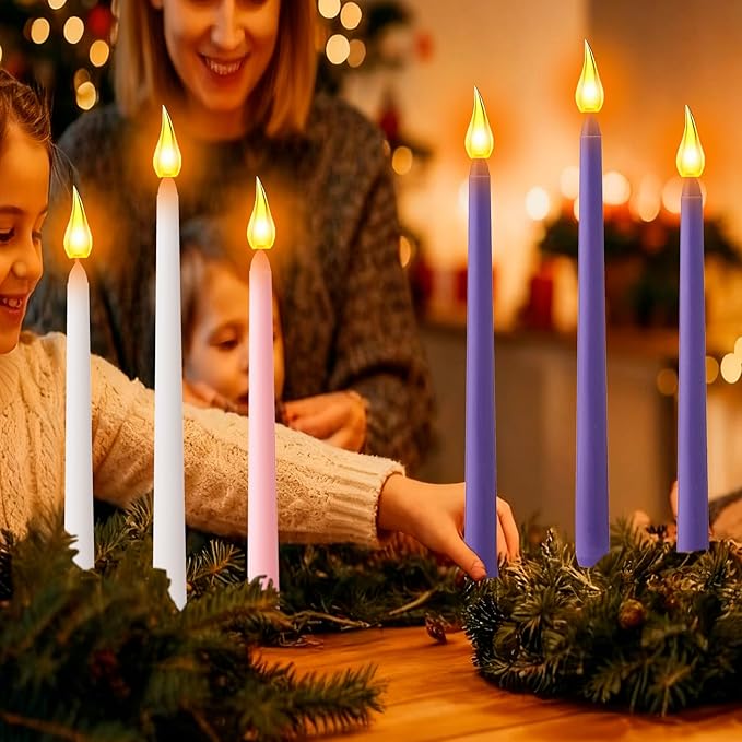 Advent Candles Set of 6, Dripless Advent Taper Candles with 3-Purple 1-Pink 2-White, Christmas Advent Taper Candle 10 Inch Long for Holidays, Celebrations, Devotional, Church, Wreath