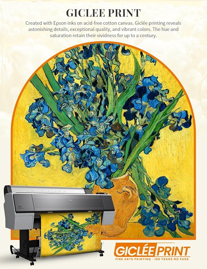 DECORARTS - Irises Vase Flower, Vincent Van Gogh Art Reproduction. Giclee Canvas Prints Wall Art for Home Decor 20x16