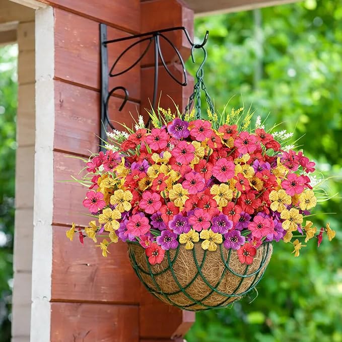 24 Bundles Realistic Fake Flowers for Outdoors, No Fade Faux Silk Flowers & Artificial Plants Lavender, for Garden Patio Porch Decor, Window Box, Hanging Basket, Planter, Grave Decorations