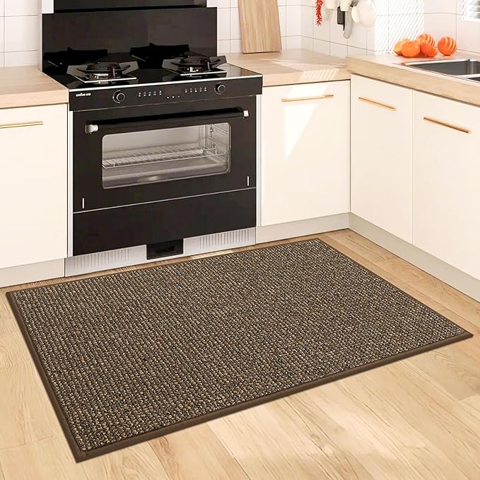 BEQHAUSE Kitchen Rugs and Mats 2PCS, Non-Slip Kitchen Mats for Floor, Absorbent and Stain Resistant Kitchen Runner, Machine Washable Rugs for Kitchen, Laundry & Sink, 20"x32"+20"x48", Brown