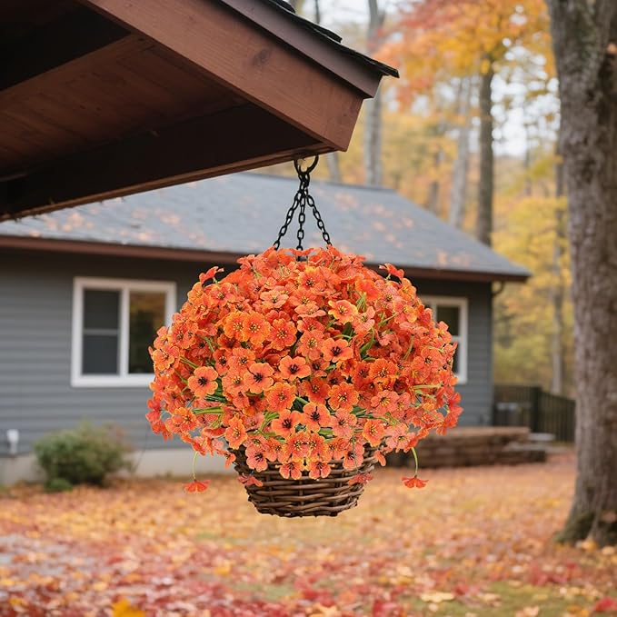 20 Bundles Fall Flowers Artificial for Decoration Outdoors, Fake Flowers Faux Plants Silk Colorful Daisy Eucalyptus Realistic UV Resistant for Garden Patio Porch Box Home Decor, Orange