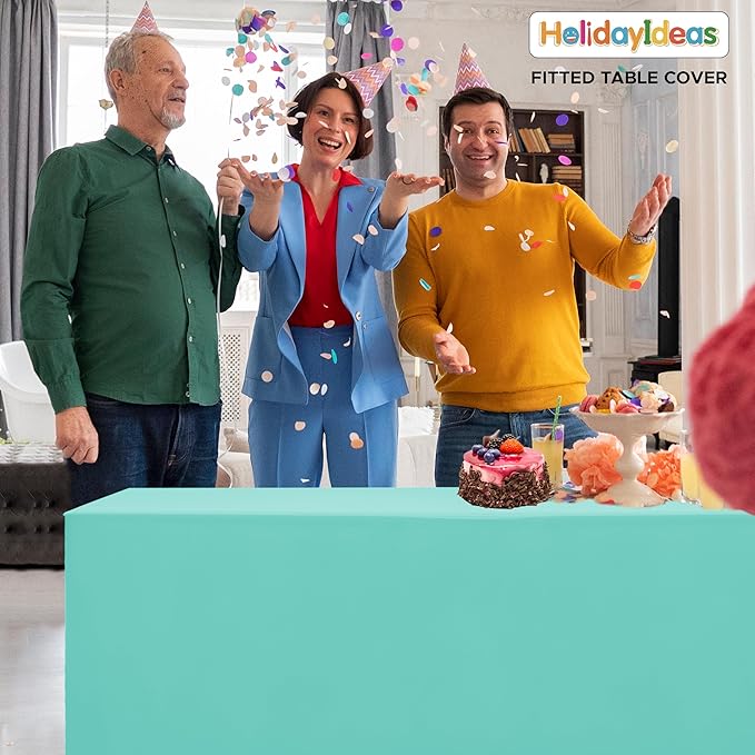 HolidayIdeas Fitted Tablecloths for 4 Foot Rectangle Table, Wrinkle Resistant Washable Table Cover 24x48 Inch for Vendor Booth Display, Banquet, Trade Show, Aqua, 4 Pcs