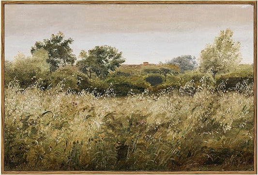 KBKBART Framed Canvas Wall Art, Vintage Meadow Landscape Wall Art Prints, Retro Country Wildflower Field Farmhouse Wall Decor Ready To Hang for Bedroom, Bathroom, Living Room, Kitchen, Vintage Room