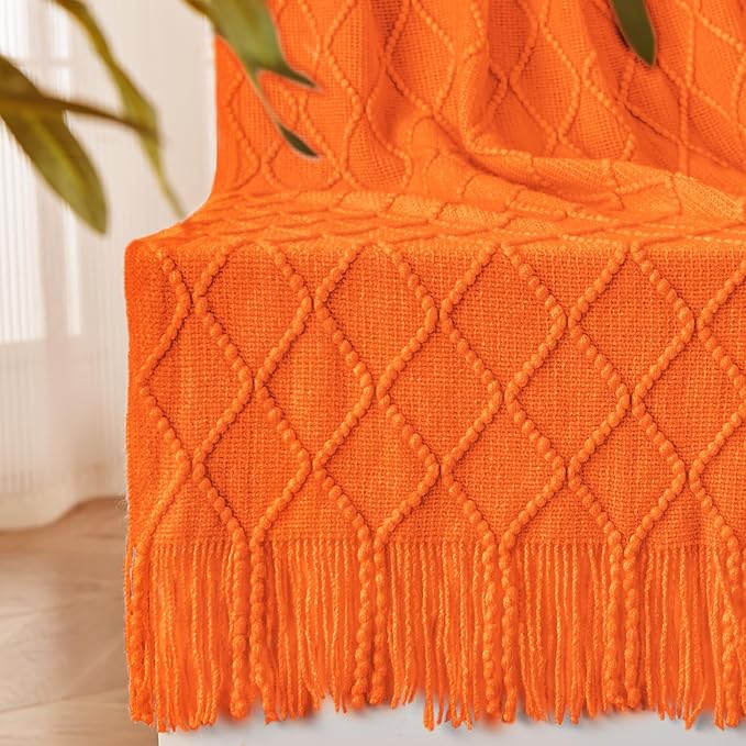 inhand Fall Throw Blanket Burnt Orange Halloween Decor for Couch, Soft Living Room Home Decor Knitted Blanket, Outdoor Lightweight Autumn Blanket, Farmhouse Warm Fall Decoration Indoor, 50"x60"