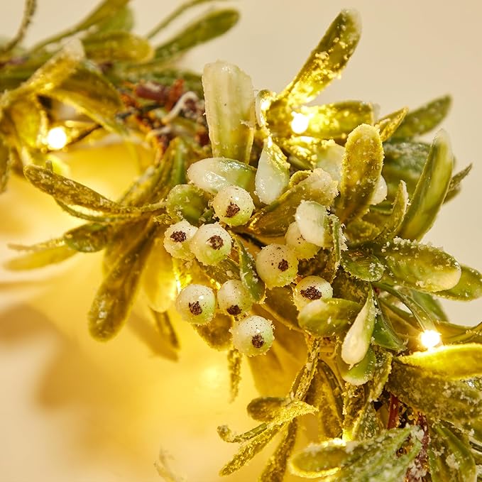 Brightown Pre-lit Christmas Garland with Lights, Battery Operated, 6Ft 20 LED Lighted Olive Greenery Garland Decorated with Snowflakes, Indoor Outdoor Christmas Lights for Mantle Stairs Wall, 2 Pack