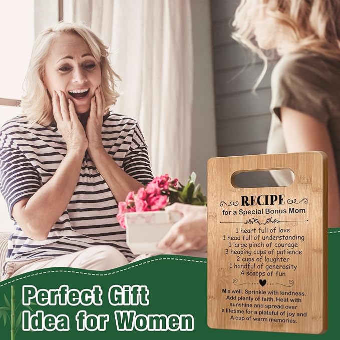 Popular Birthday Gifts for Bonus Mom, Cutting Board Gift for Bonus Mom, Cute Bonus Mom Gifts from Daughter Son, Bonus Mom Gift for Mother's Day