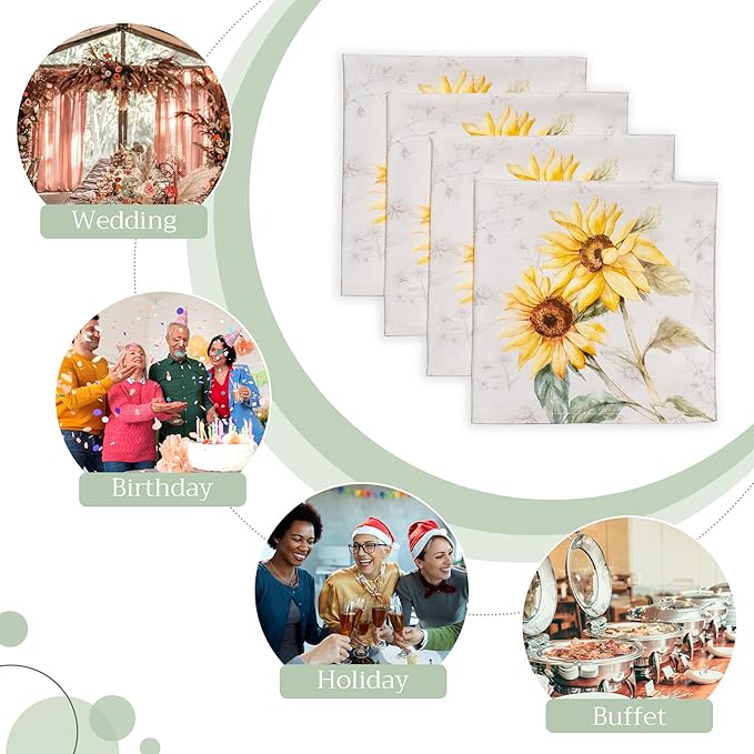 Maison d' Hermine Cloth Napkins Set of 4 100% Cotton Everyday Reusable Square Napkins Cloth Washable, Dinner, Party, Wedding, Restaurant, Spring/Summer (Candice, 20" x 20")