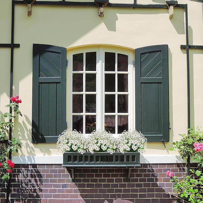 21 Bundles Outdoor Artificial Flowers UV Resistant Fake Silk Flowers No Fade Faux Plastic Plants Garden Porch Window Box Decoration(White)