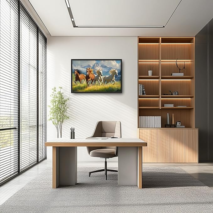 Framed Large Wall Art for Living Room, Running Horses Canvas Wall Decor, Large Landscape Picture Framed Painting, Modern Artwork for Bedroom Office 36L'' × 24W''