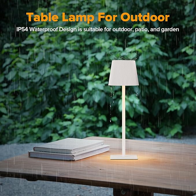 LUTEC 2 Pack Cordless Table Lamp,6000mAh Rechargeable Battery Operated Desk Lamp,Two Adjustable Heights,Waterproof, Touch Control & 3 Color Stepless Dimming for Restaurant/Bedroom/Bars/Outdoor (White)