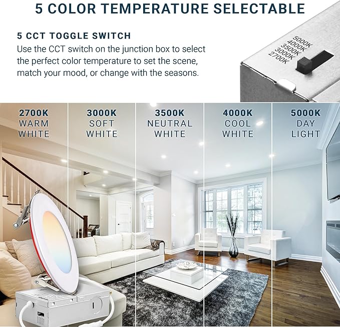 PARMIDA (12 Pack) 4 Inch 2HR Fire Rated LED Recessed Light, ETL, 5 Color Selectable 2700/3000/3500/4000/5000K, 9W Dimmable Ultrathin Canless Wafer Slim Panel Downlight, Wet/IC Rated, No Tenmat Needed