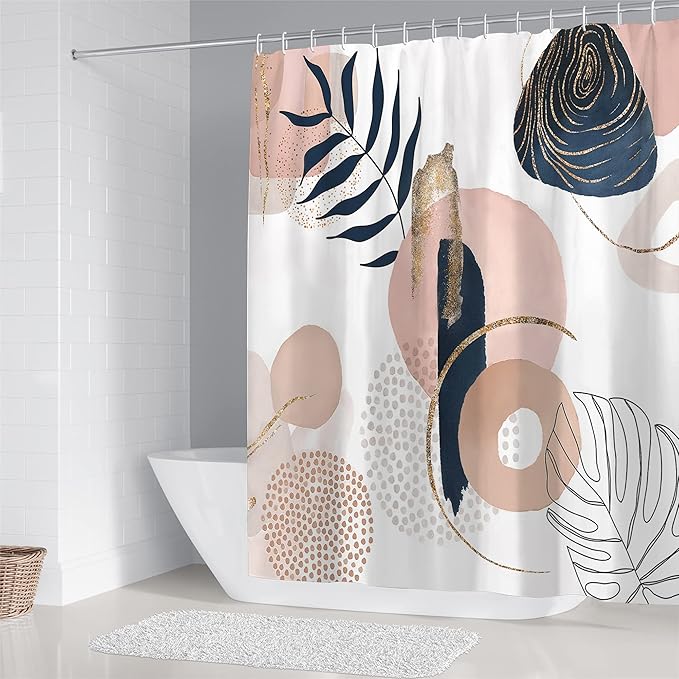 FZDHHY 4PCS Boho Cute Shower Curtains Set Modern Abstract Bathroom Set with Rugs, Minimalist Bathroom Decor Accessories Waterproof for Bathroom with Mat