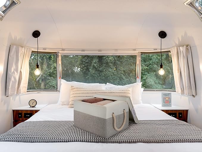 LoforHoney Home Fabric Storage Bins with Lids for Organizing, Foldable Closet Storage Boxes for Shelves, Clothes Baskets with Cotton Rope Handles, Large, Beige & Gray, 2-Pack