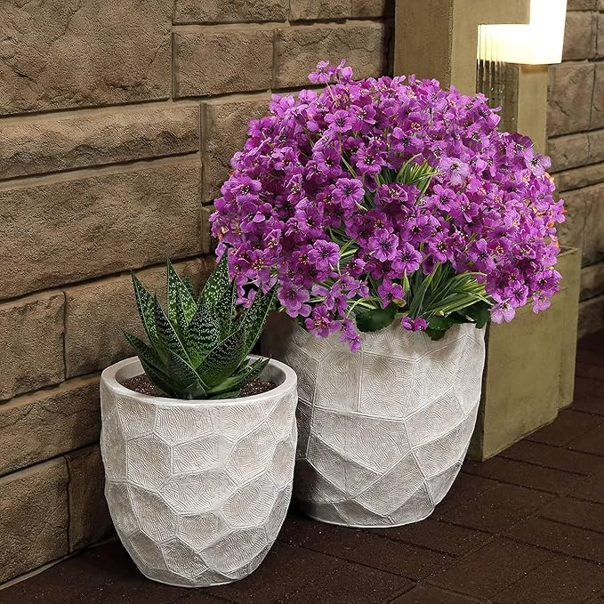 20 Bundles Artificial Flowers for Outdoors, UV Resistant Fake Realistic Flowers with Plastic Plants Spring Decor, Faux Silk Flowers for Outside Window Box Front Porch Planter Decor-Purple