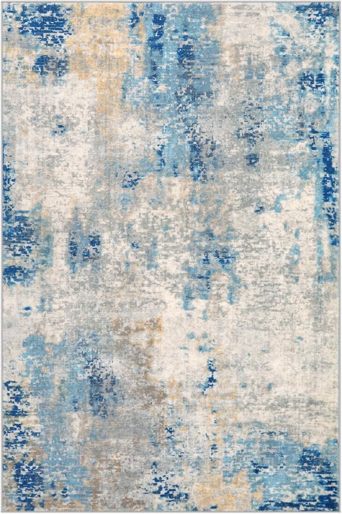 Lahome Modern Abstract 6x9 Area Rugs for Living Room, Washable Accent Bedroom Rug Low Pile Stain Resistant, Blue Soft Indoor Contemporary Carpet for Dining Room Table Apartment