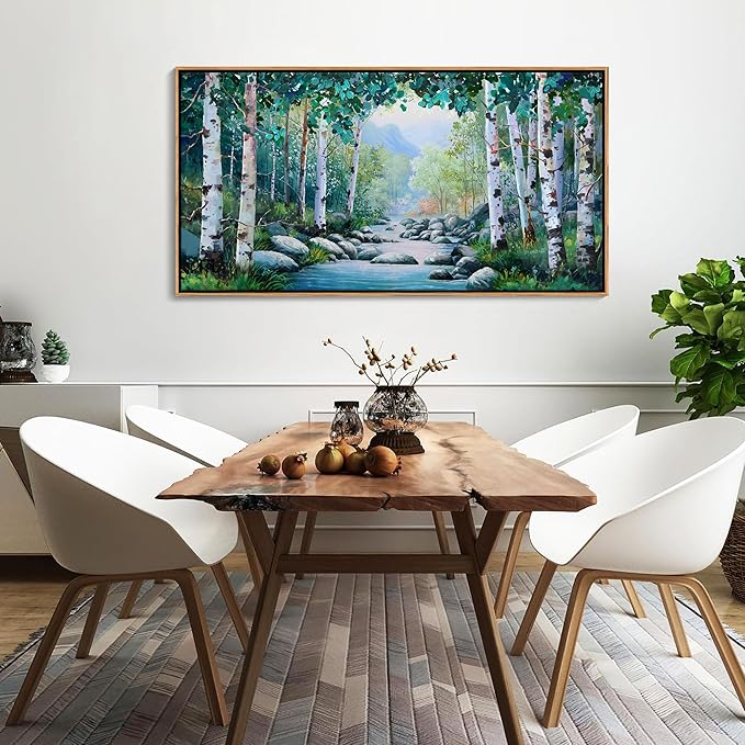 Pogusmavi Tree of Life Wall Art for Living Room, Forest Canvas Landscape Wall Art, Green Farmhouse Decor, Framed Artwork for Bedroom and Living Room, Canvas Pictures for Wall Decor 24×48IN