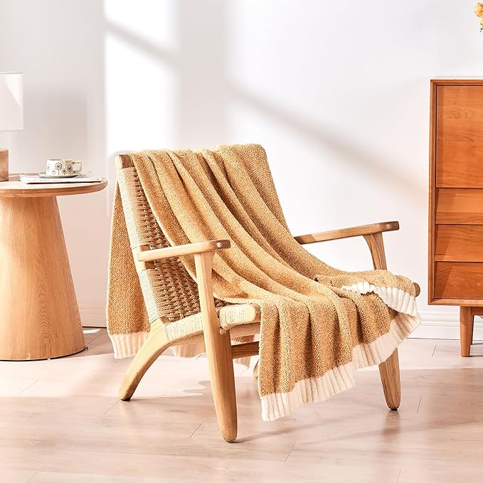 CozeCube Melange Blanket, Ultra Soft Orange and White Throw Blanket, Warm Cozy Knit Fuzzy Plush Reversible Throw for Couch Bed Sofa, 50"x60"