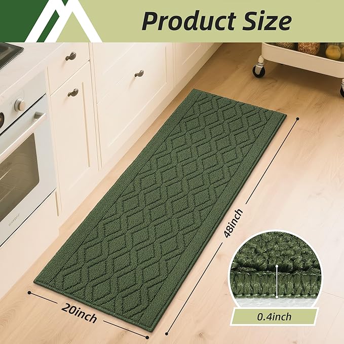 COSY HOMEER-Kitchen-Rugs-and-Mats 20"x48" Non Slip Kitchen Mats for Floor Absorbent Washable Kitchen Runner Standing Floor Mat for Sink Mat,Entry,Laundry,Polypropylene,Green