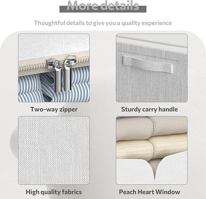 3 Pack Clothes Storage Bins Foldable Metal Frame Storage Box Stackable Linen Fabric Container Organizer Set with Carrying Handles and Clear Window (Cream White, 15.7x11.8x7.8inch(22L))