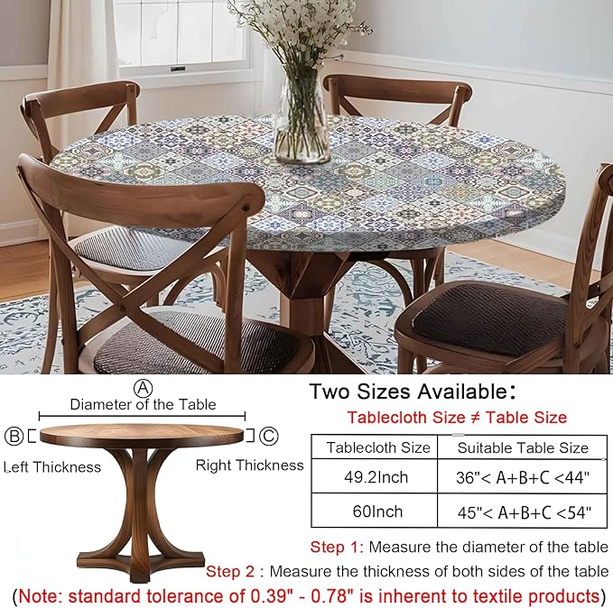 Fitted Round Tablecloth for 36-44" Tables Wrinkle Free Table Cover Minimalist Farm House Decor Kitchen Studio Apartment Gadget Canping Patio Appliances Country Romantic Closing Home Gifts