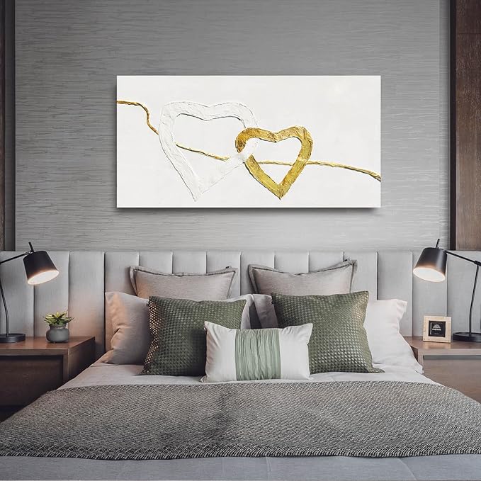 GAIDUOMAI Abstract Wall Canvas Art Love Heart Modern Artwork Minimalist Room Decor Gold Line Prints for Office Home Hotel 24"x48" Ready to Hang