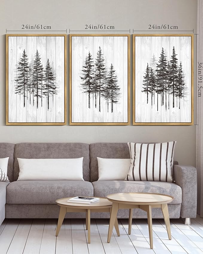 KUVIOKE Modern Pine Tree Framed Wall Decor Nature Forest Wall Decor Vintage Rustic Minimalist Paints for Farmhouse Bedroom Dining Room Decor24x36in (Natural Framed)