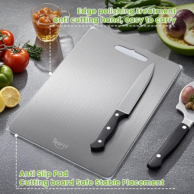 2 Pack Titanium Cutting Board-100% Pure Titanium Cutting Boards For Kitche,Easy to clean, Double-sided food-grade Cutting Board For Meats, Fruits And Vegetables (M & L)
