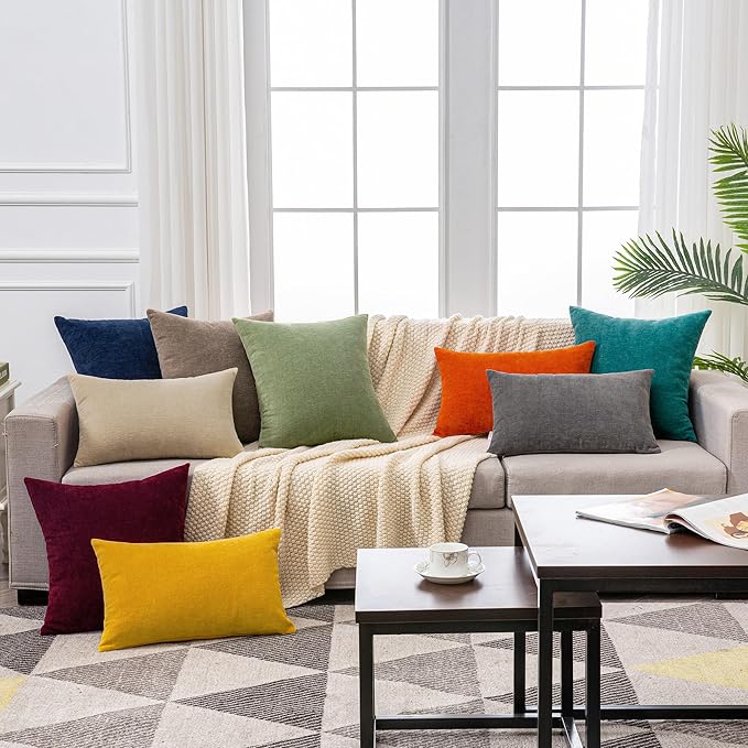 GAWAMAY Decorative Throw Pillow Covers 16x16 Inch Set of 2, Super Soft Chenille Square Pillows Farmhouse Fall Pillowcase for Living Room Bedroom Sofa Couch Cushion Cover Taupe Grey 40x40cm