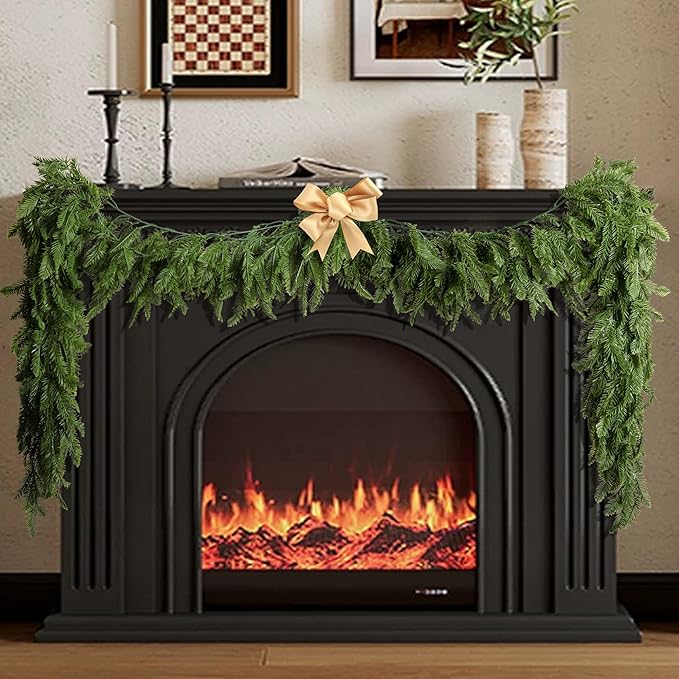 Watayo 9.8 Ft Christmas Norfolk Pine Garland- 3 Fork Norfolk Pine Natural Touch Garland- Artificial Pine Greenery Garland for Christmas Table Fireplace Wall Home Decoration