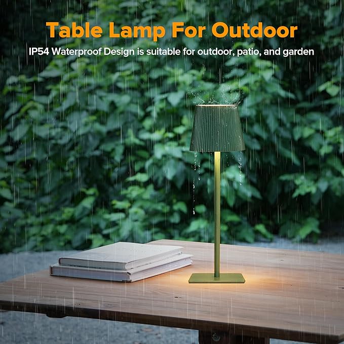 LUTEC 2 Pack Cordless Table Lamp,6000mAh Rechargeable Battery Operated Desk Lamp,Two Adjustable Heights,Waterproof, Touch Control & 3 Color Stepless Dimming for Restaurant/Bedroom/Bars/Outdoor (Green)