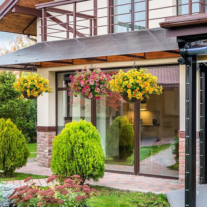 Artificial Hanging Flowers Basket for Summer Autumn,Fake Daisy Flowers in 12 inch Coconut Lining Hanging Baskets for The Decoration of Courtyard, Indoors, and Outdoors