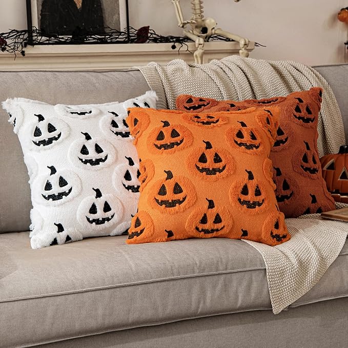 MIULEE Fall Halloween Throw Pillow Covers 20x20 Decorative Pumpkin Pattern Pillowcases Soft Plush Faux Wool Cushions for Home Patio Sofa Couch,Rust