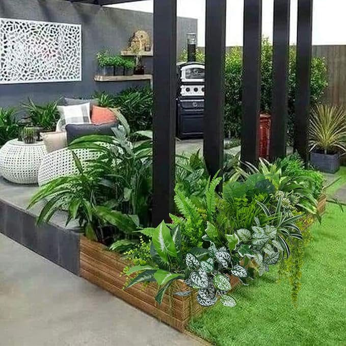 GTIDEA 19Pcs Outdoor Artificial Plants UV Resistant Fake Shrubs Bushes Plastic Greenery, Faux Plants for Outside Indoor Hanging Plants Garden Porch Window Box Home Wedding Farmhouse Décor