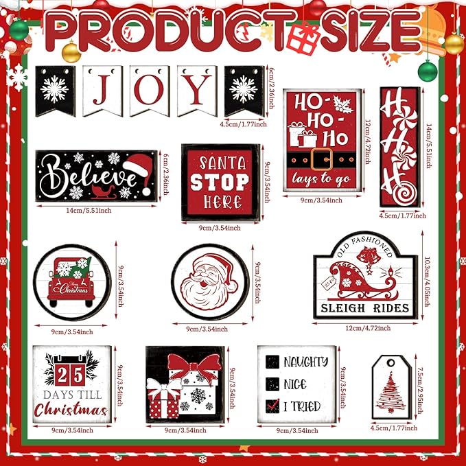 17 Pcs Christmas Tiered Tray Decor Set Winter Tiered Tray Decorations Farmhouse Tabletop Centerpiece Christmas Wooden 3D Sign for Xmas Home Buffalo Plaid Rustic Table Decoration(Vintage)