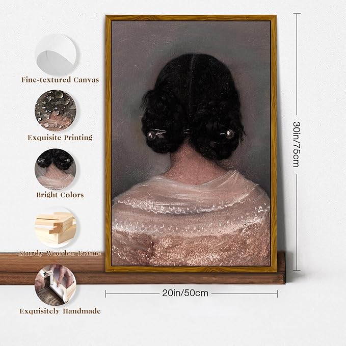 crmotu Vintage Framed Wall Art, Woman Back Portrait Canvas Painting, Elegant Lady Retro Artwork Prints, Classical Aesthetic Pictures Wall Decor Living Room Bedroom Bathroom Home Office 20x30in