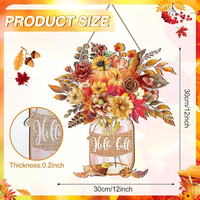 Boao Fall Welcome Door Sign Gnome Hanging Decor Thanksgiving Wooden Sign Autumn Door Decorations Pumpkin Maple Leaves Wood Hanger for Outdoor Farmhouse Front Porch