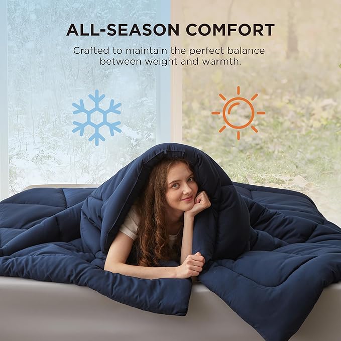 Bedsure Comforter Duvet Insert - Quilted Comforters King Size, All Season Duvet, GentleSoft Down Alternative Bedding, with 8 Tabs, Gifts for Women/Men, Navy Blue, King 90 x 102 Inches