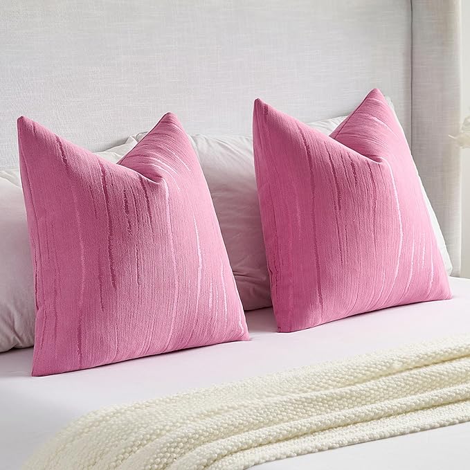 FUTEI Hot Pink Chenille Decorative Throw Pillow Covers 20x20 Inch Set of 2,Soft Embossed Striped Textured Cushion Case,Modern Home Decor for Couch Bed Living Room