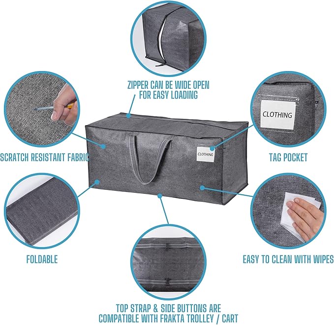 VENO 2 Pack Moving Bags w/Backpack Straps, Heavy Duty, Moving Boxes Alternative, Packing Supplies, Large Storage Totes for Dorm Room Essentials with Zipper for Clothes (Gray, 2 Pack)