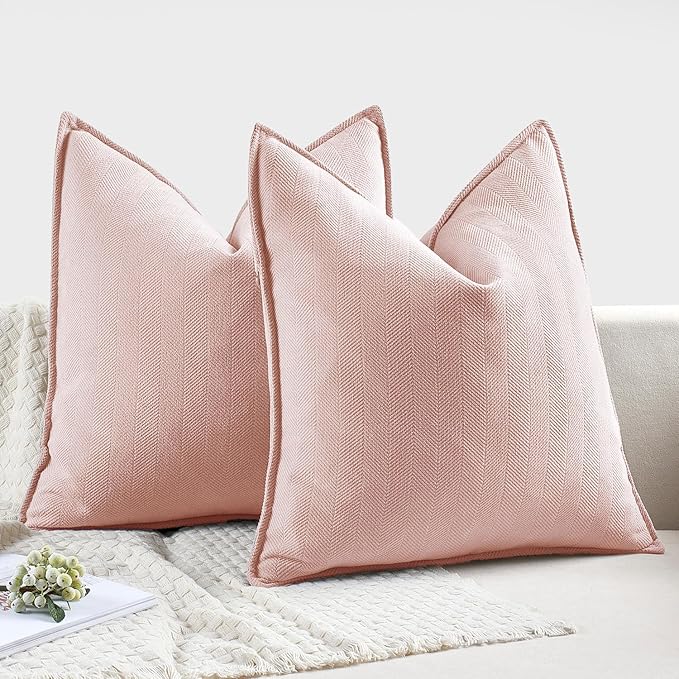 MIULEE Pack of 2 Pink Decorative Pillow Covers 18x18 Inch Soft Chenille Luxurious Couch Throw Pillows Farmhouse Cushion Covers with Elegant Design for Sofa Bedroom Living Room Home Decor