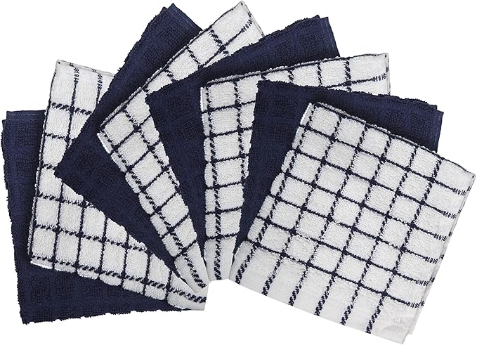 Bumble Dish Cloths (8 Pack) - 100% Cotton Dish Rags & Kitchen Washcloths for Washing Dishes | 12" x 12" | 405 GSM | Navy